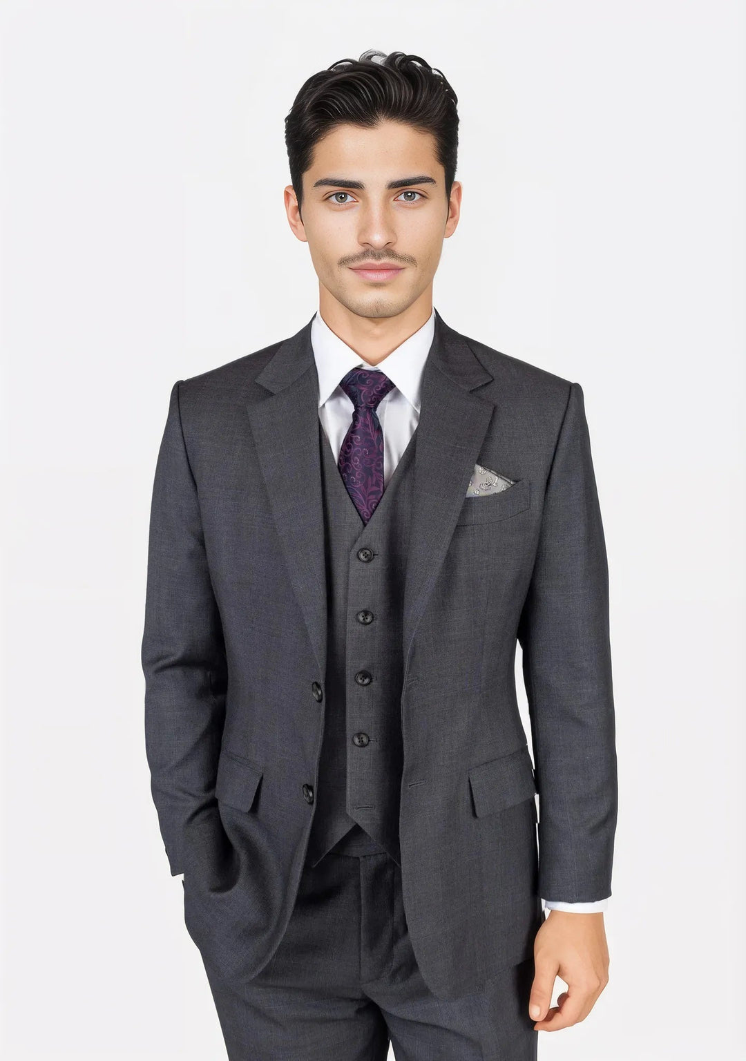 Charcoal Prince of Wales Vest - SARTORO