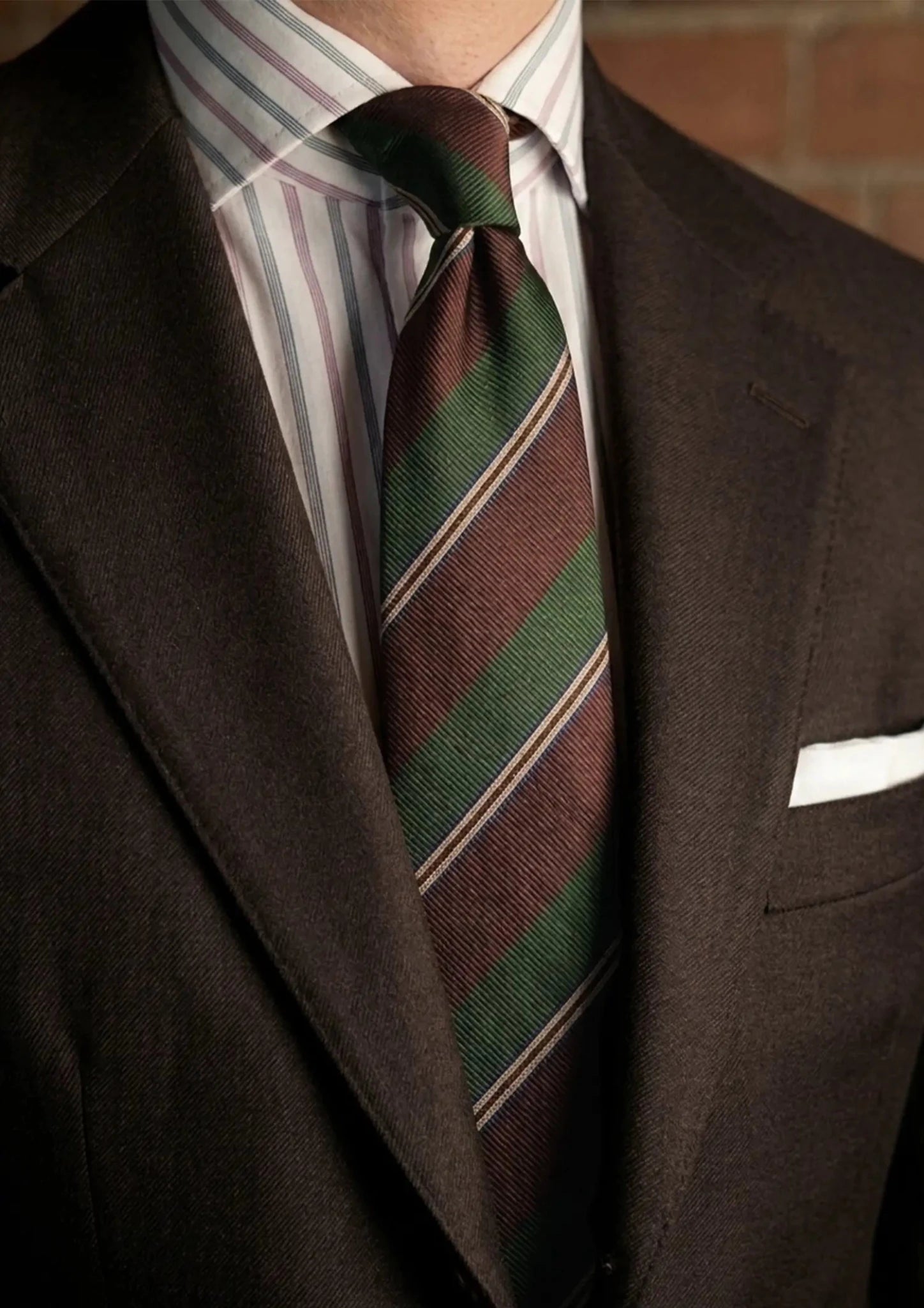 Chestnut Green Regimental Stripe Tie - SARTORO394