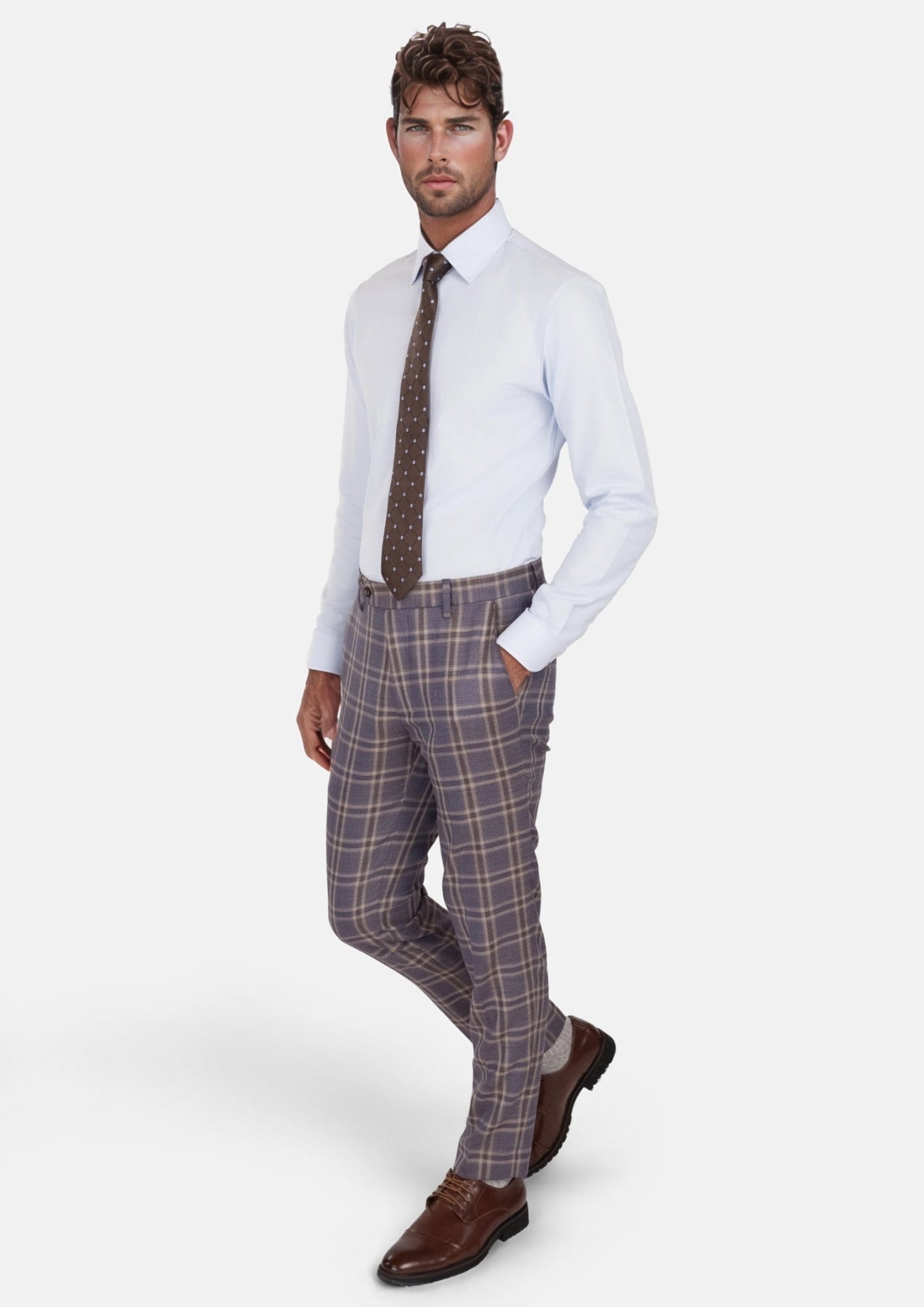 Cincinnati Lilac Checked Pants - SARTORO