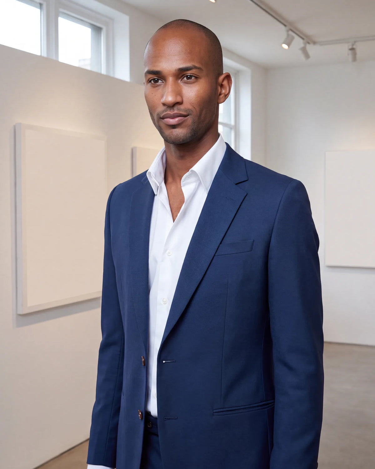 Leaving the tie off at a gallery opening? Do it only when the collar stands up by itself and the jacket fits well.