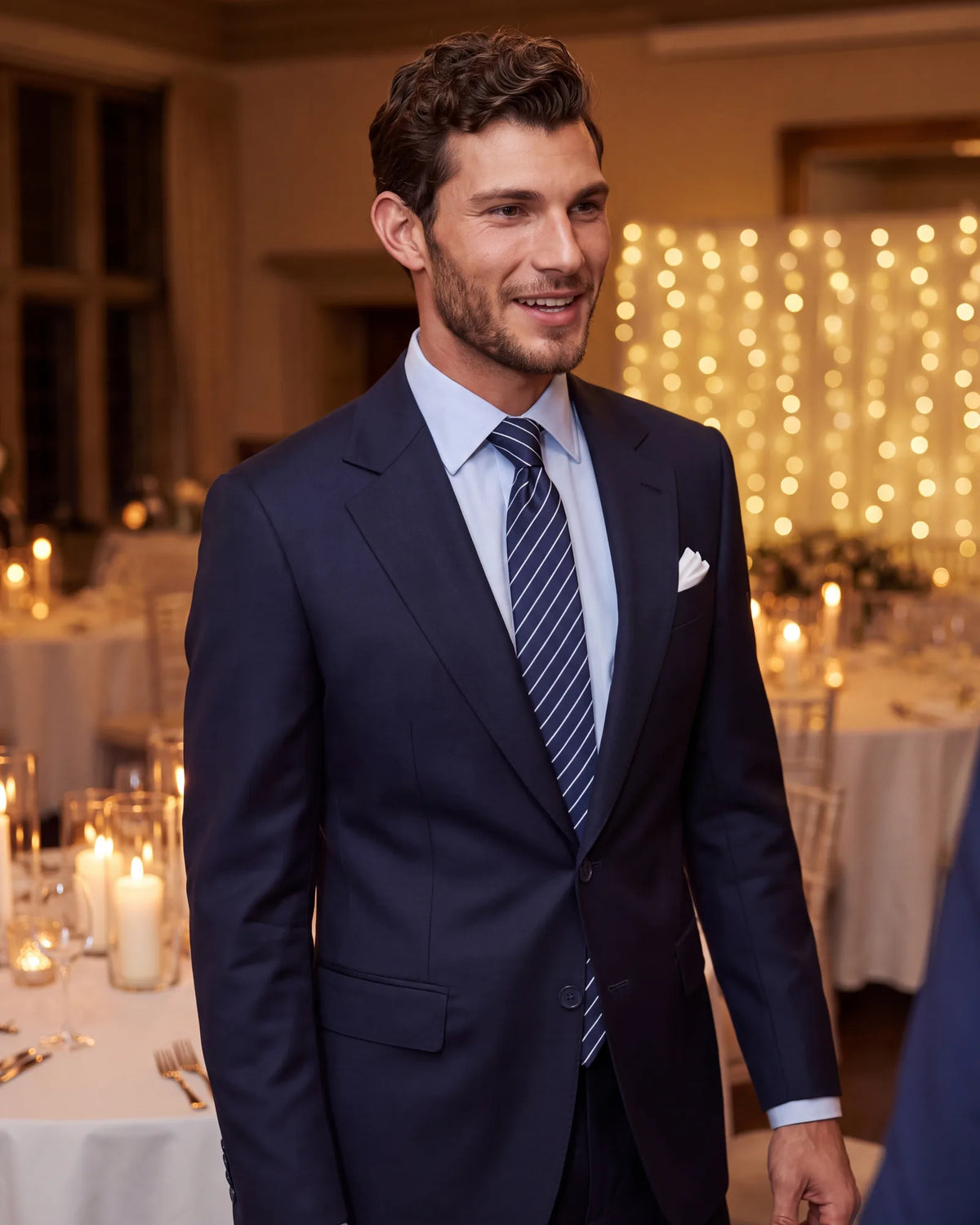 Invited to an evening wedding? Aim for the dressier end of the code, with a dark suit, a silk tie and a crisp shirt.