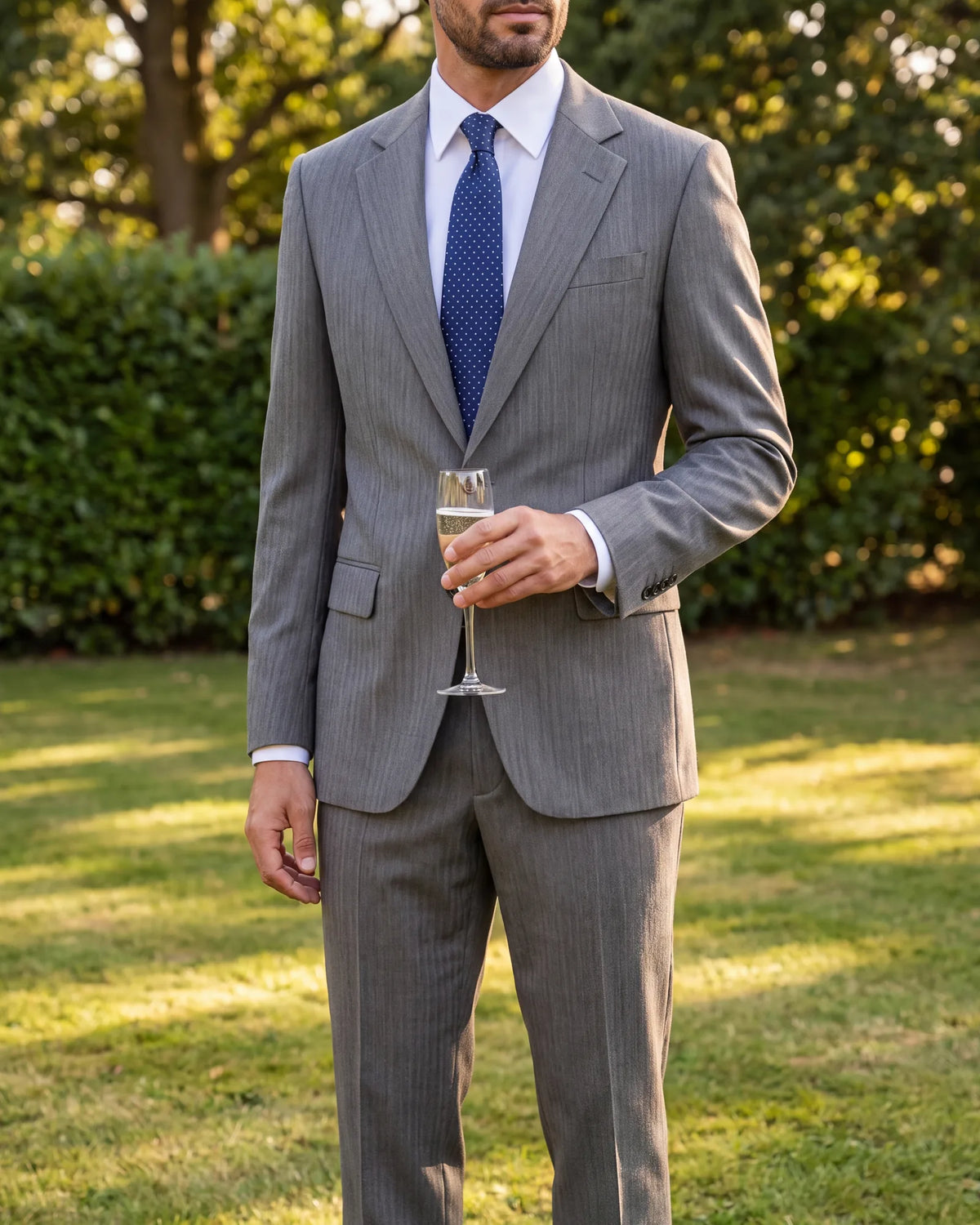 Go lighter for a daytime wedding with a mid-gray suit, and save black for after dark.