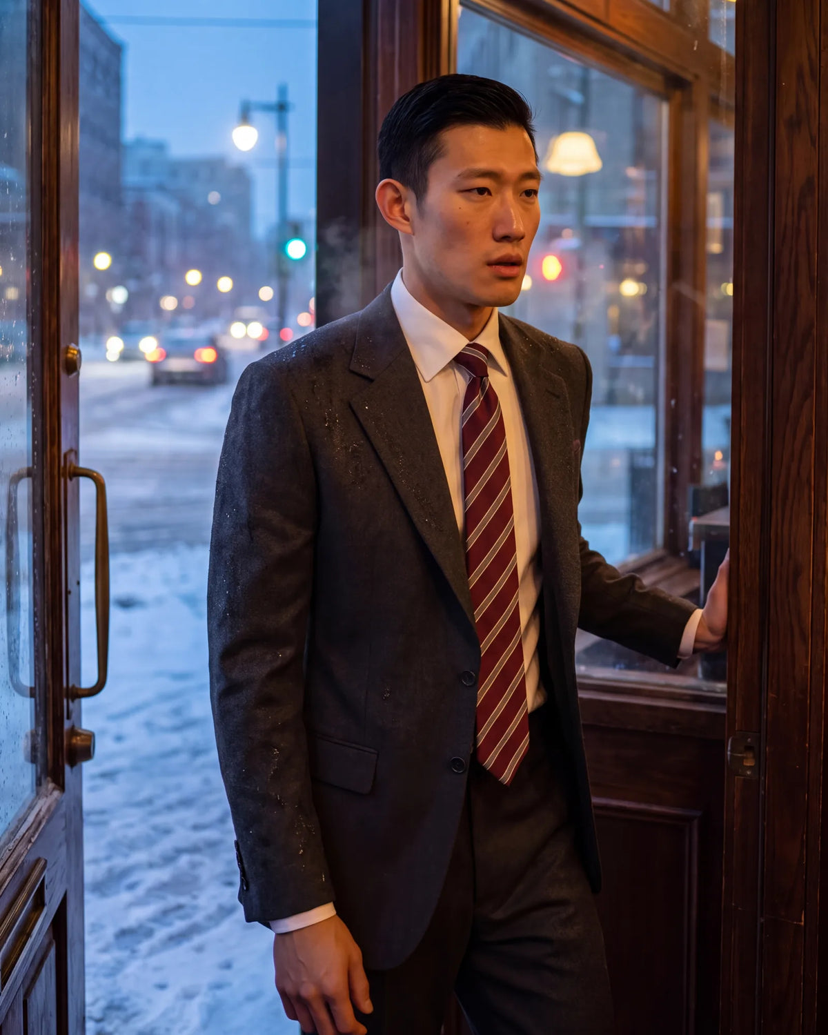 Dressing for a winter evening? Flannel or a textured wool gives a dark suit some depth.