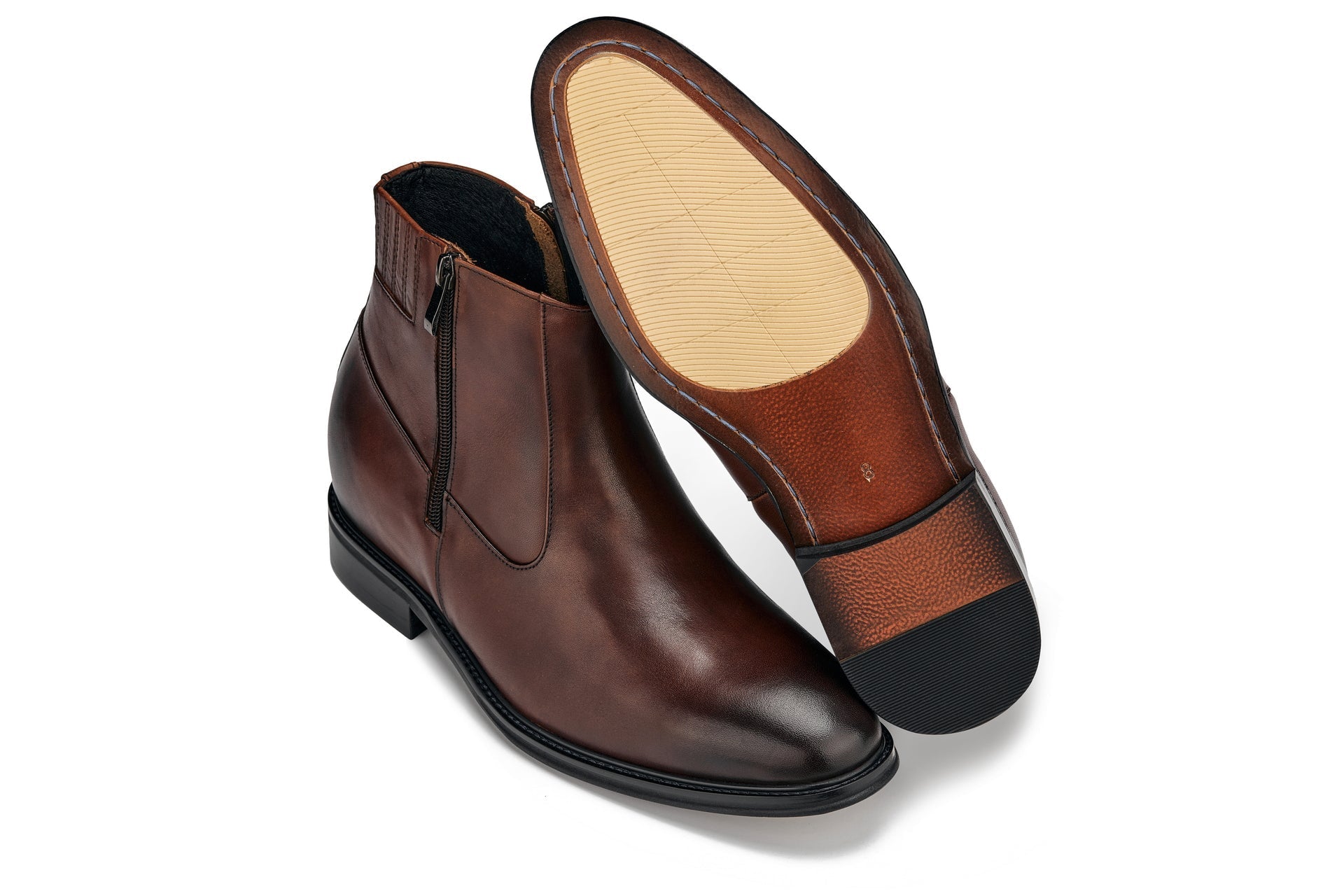 Coffee Brown Zipper Boots - 2463