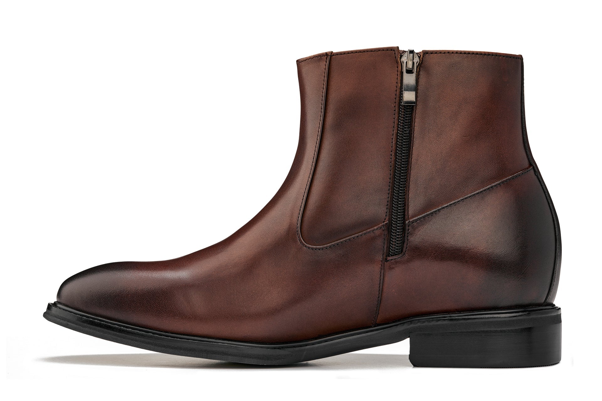 Coffee Brown Zipper Boots - 2831