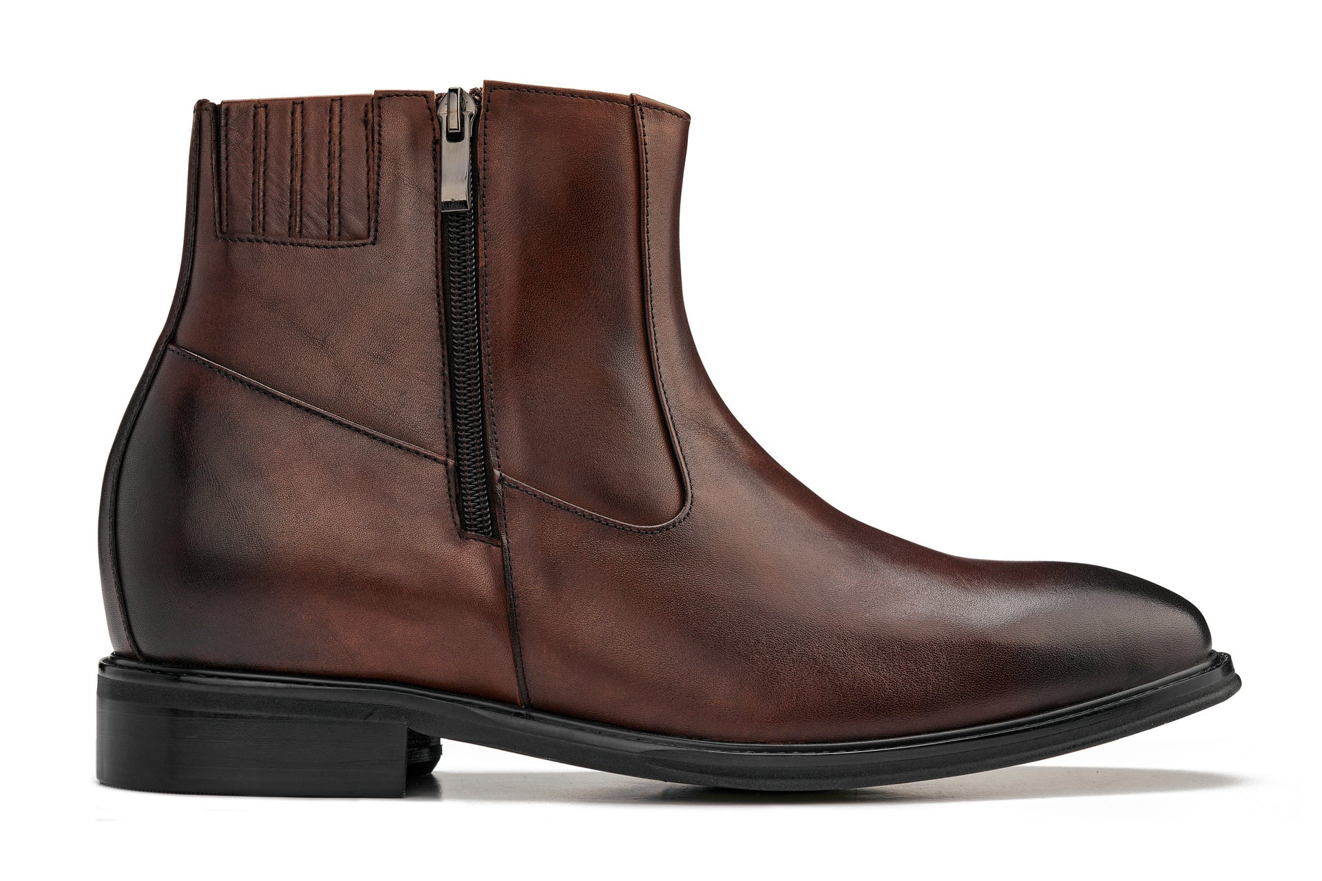 Coffee Brown Zipper Boots - 2330