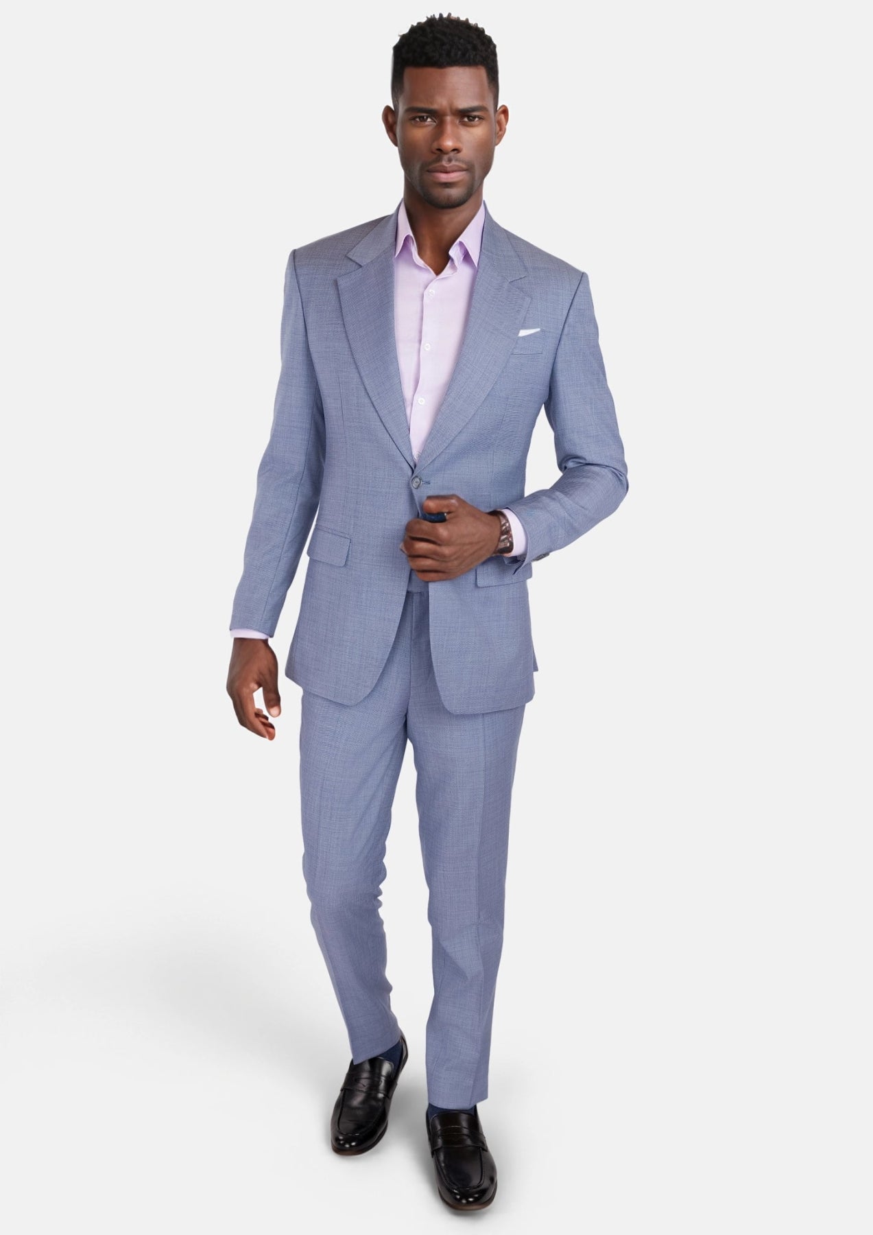 Columbia Blue Sharkskin Ellis Suit - SARTORO