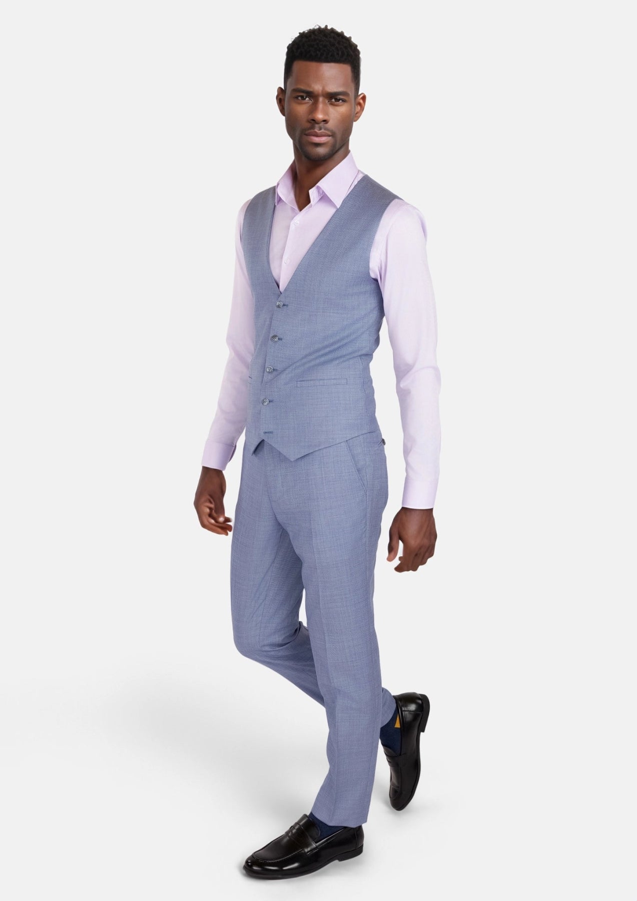 Columbia Blue Sharkskin Vest - SARTORO
