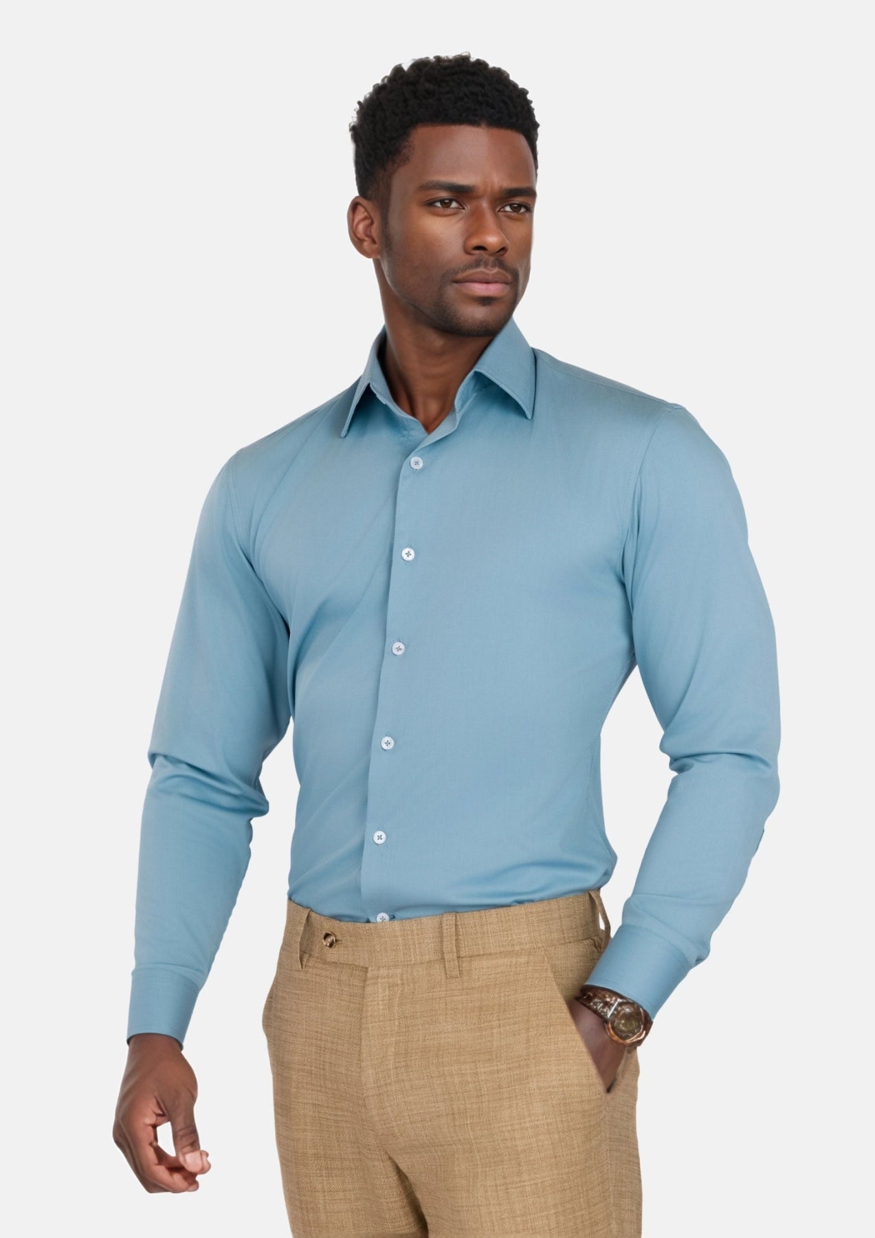 Cool Blue Textured Weave Shirt - SARTORO