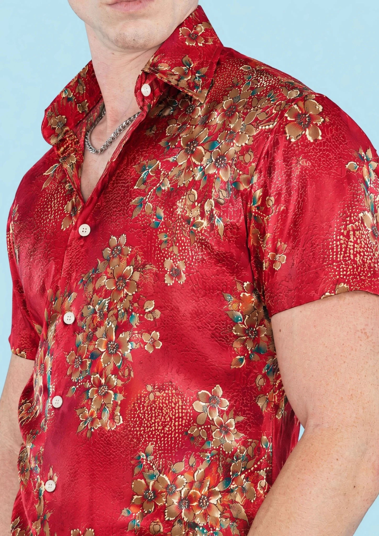 Crimson Blossom Silk Shirt - SARTORO164
