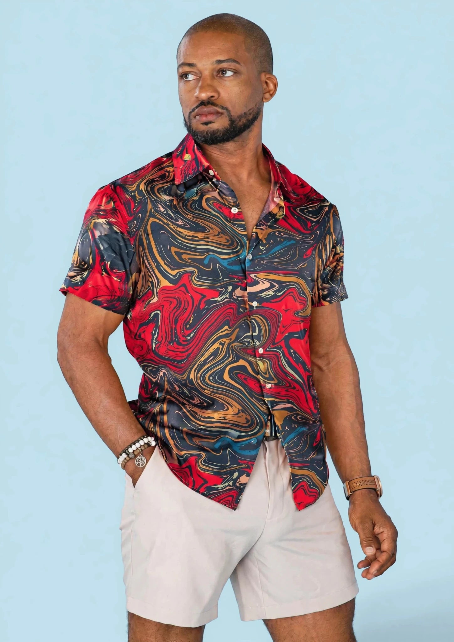 Crimson Swirl Silk Shirt - SARTORO419