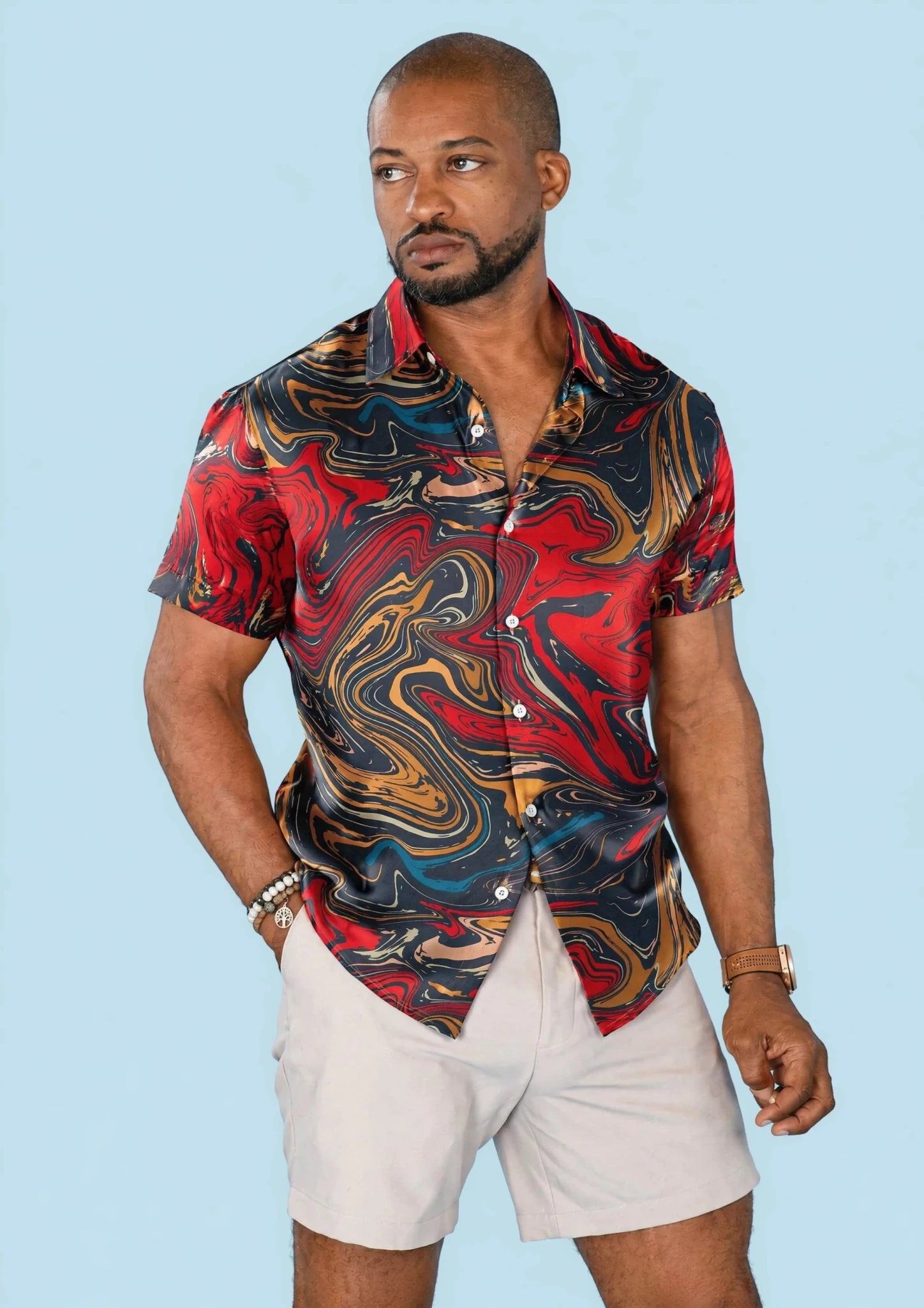 Crimson Swirl Silk Shirt - SARTORO78