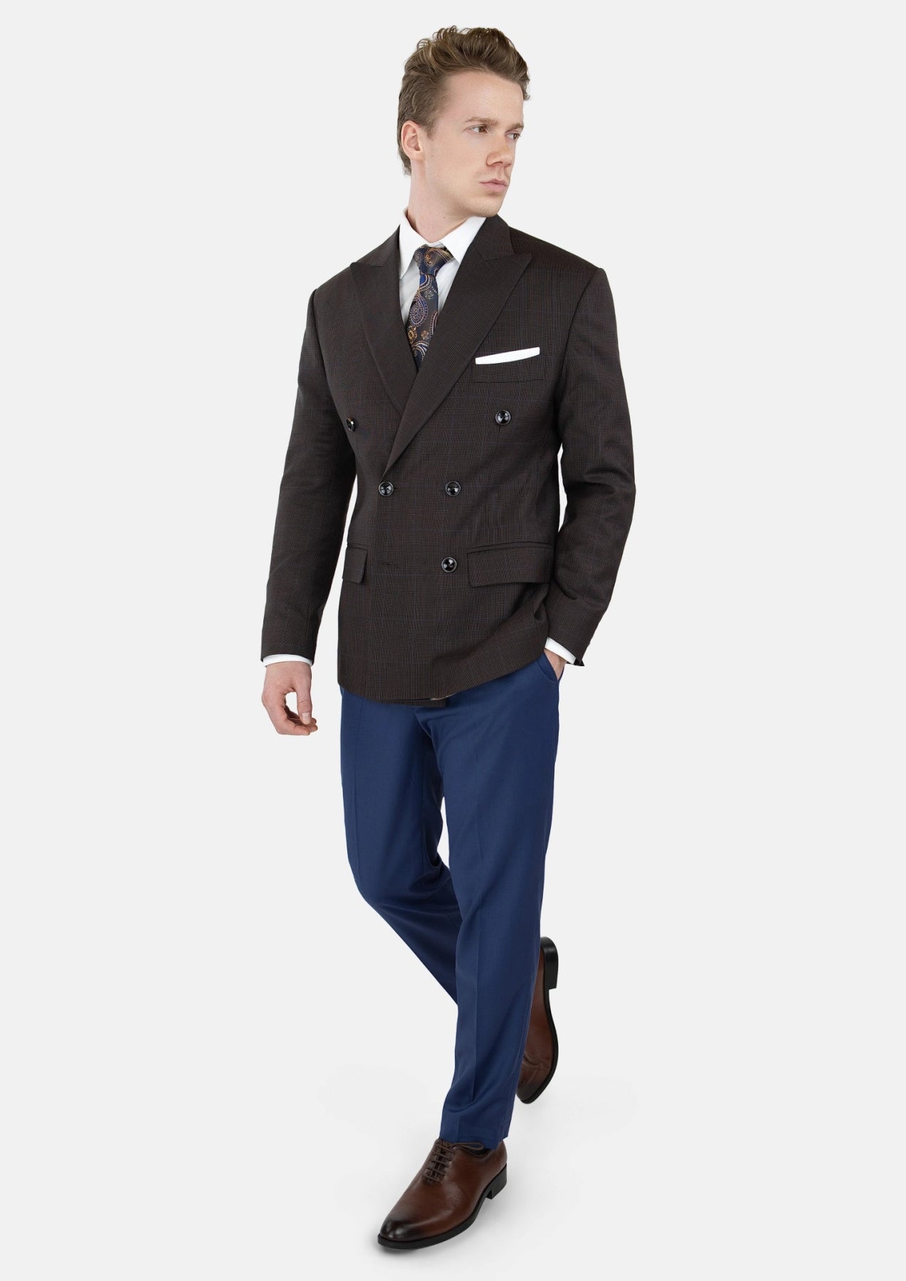 Dark Brown Prince Of Wales Jacket - SARTORO422
