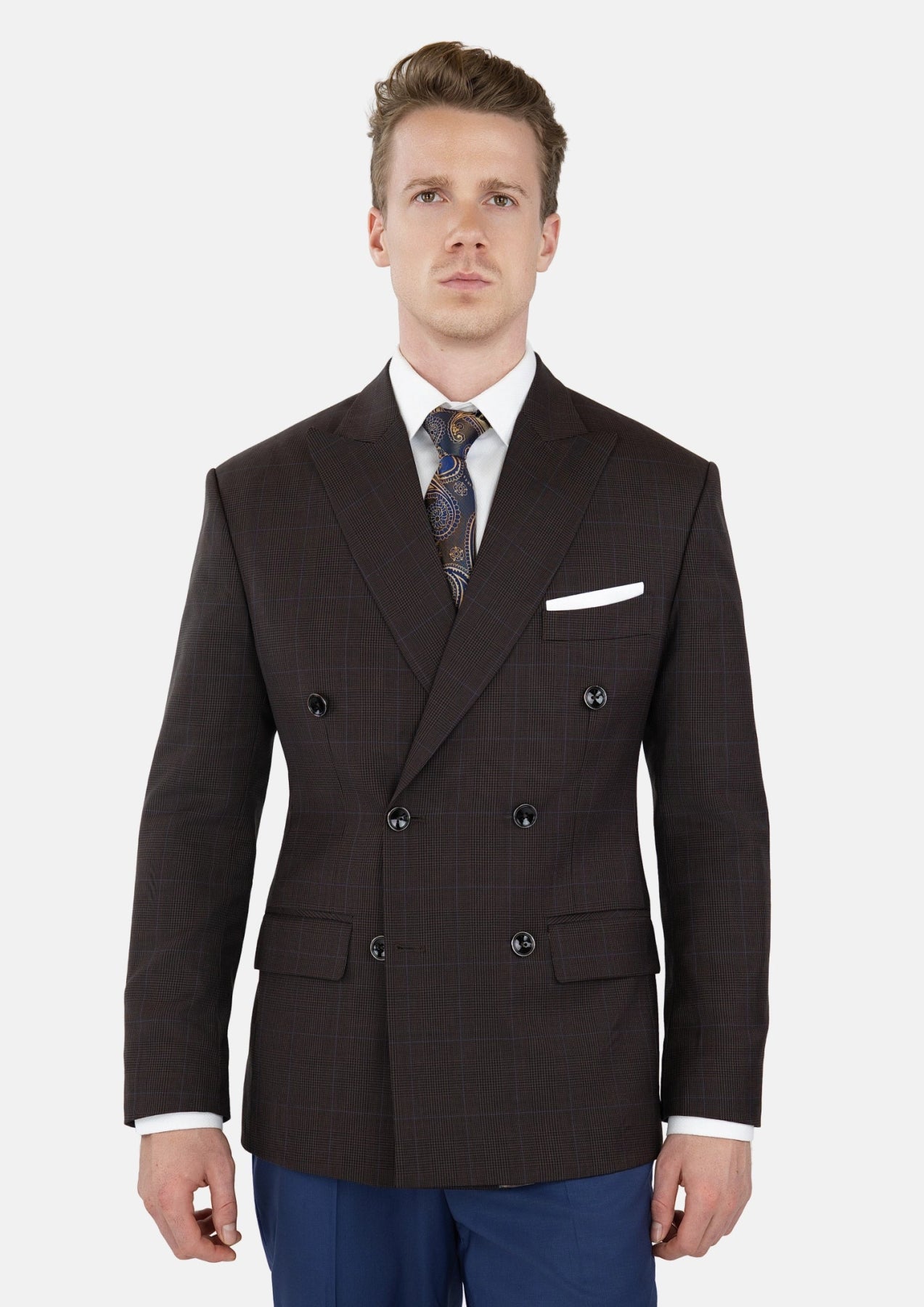 Dark Brown Prince Of Wales Jacket - SARTORO238
