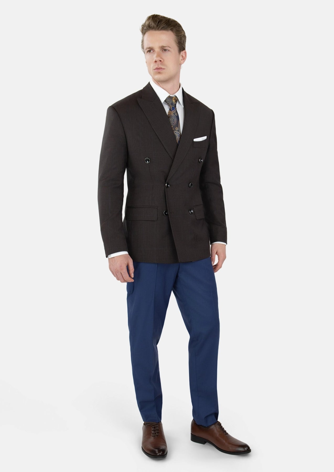 Dark Brown Prince Of Wales Jacket - SARTORO865