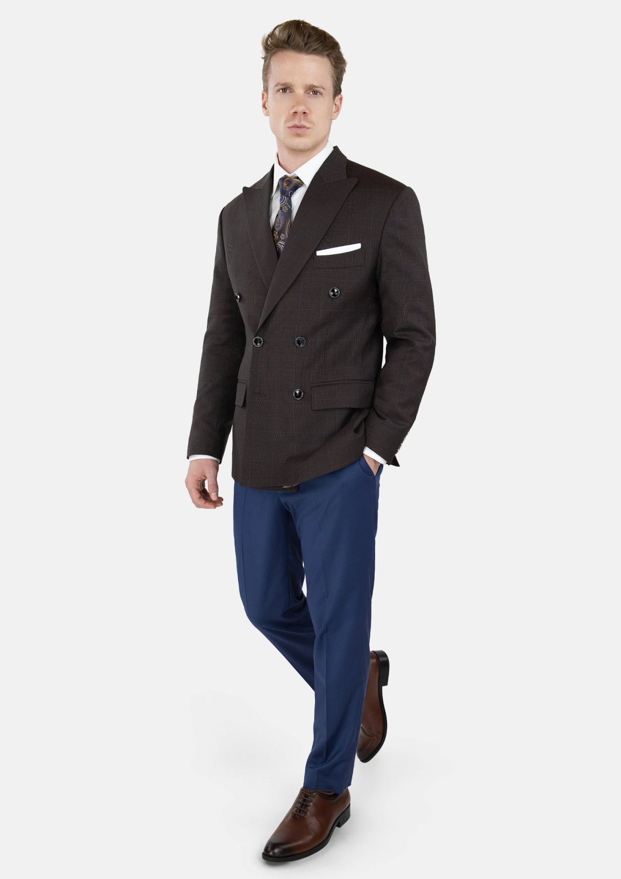 Dark Brown Prince Of Wales Jacket - SARTORO160