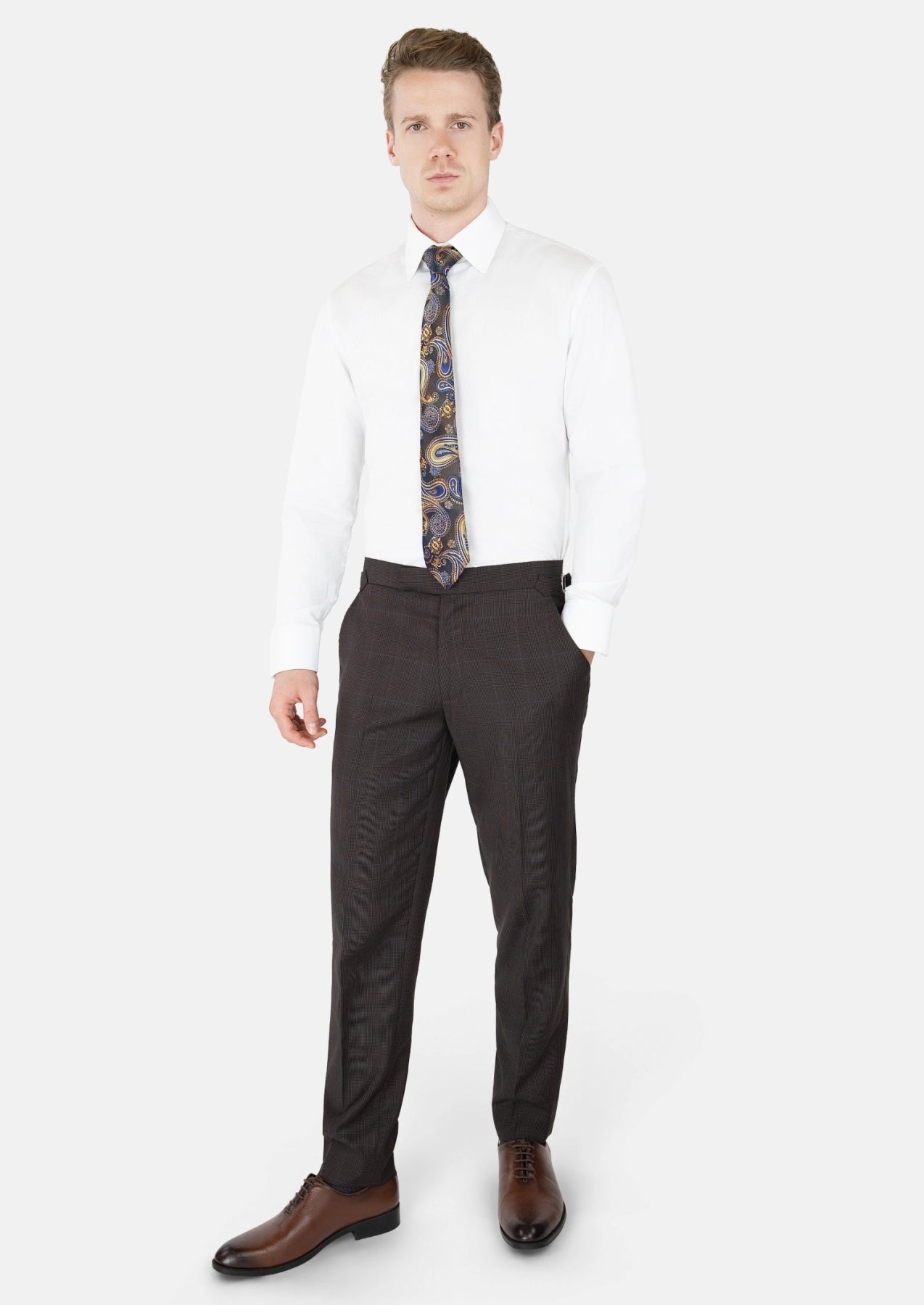 Dark Brown Prince Of Wales Pants - SARTORO313