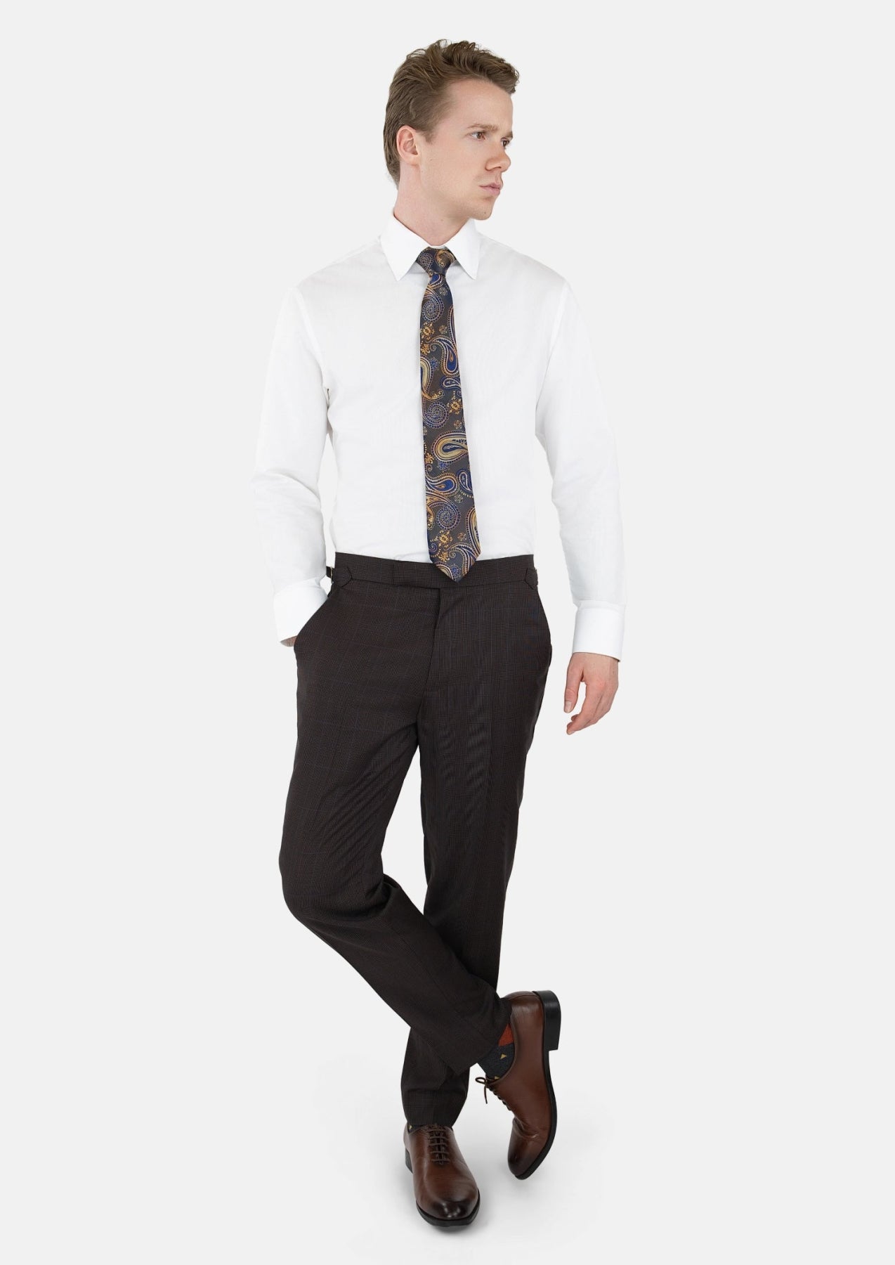 Dark Brown Prince Of Wales Pants - SARTORO949