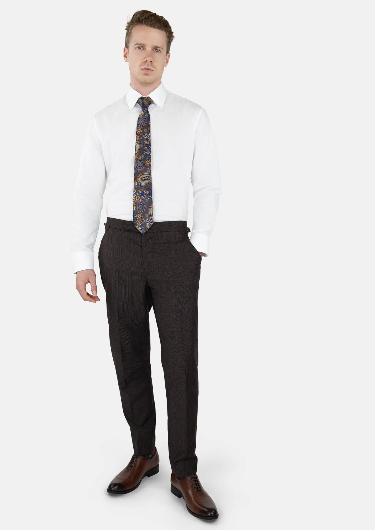 Dark Brown Prince Of Wales Pants - SARTORO341