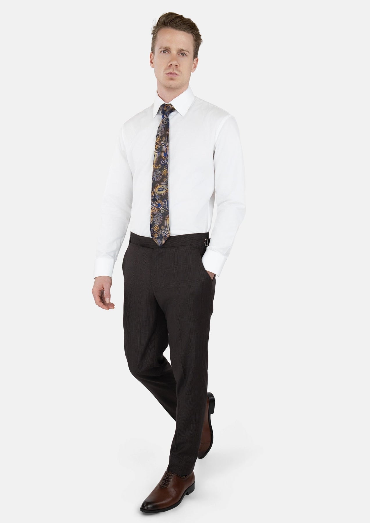 Dark Brown Prince Of Wales Pants - SARTORO419