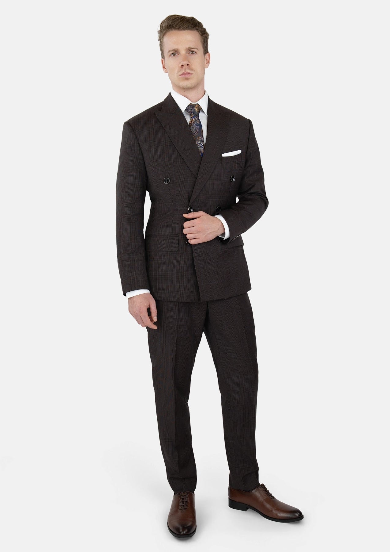 Dark Brown Prince Of Wales Suit - SARTORO359