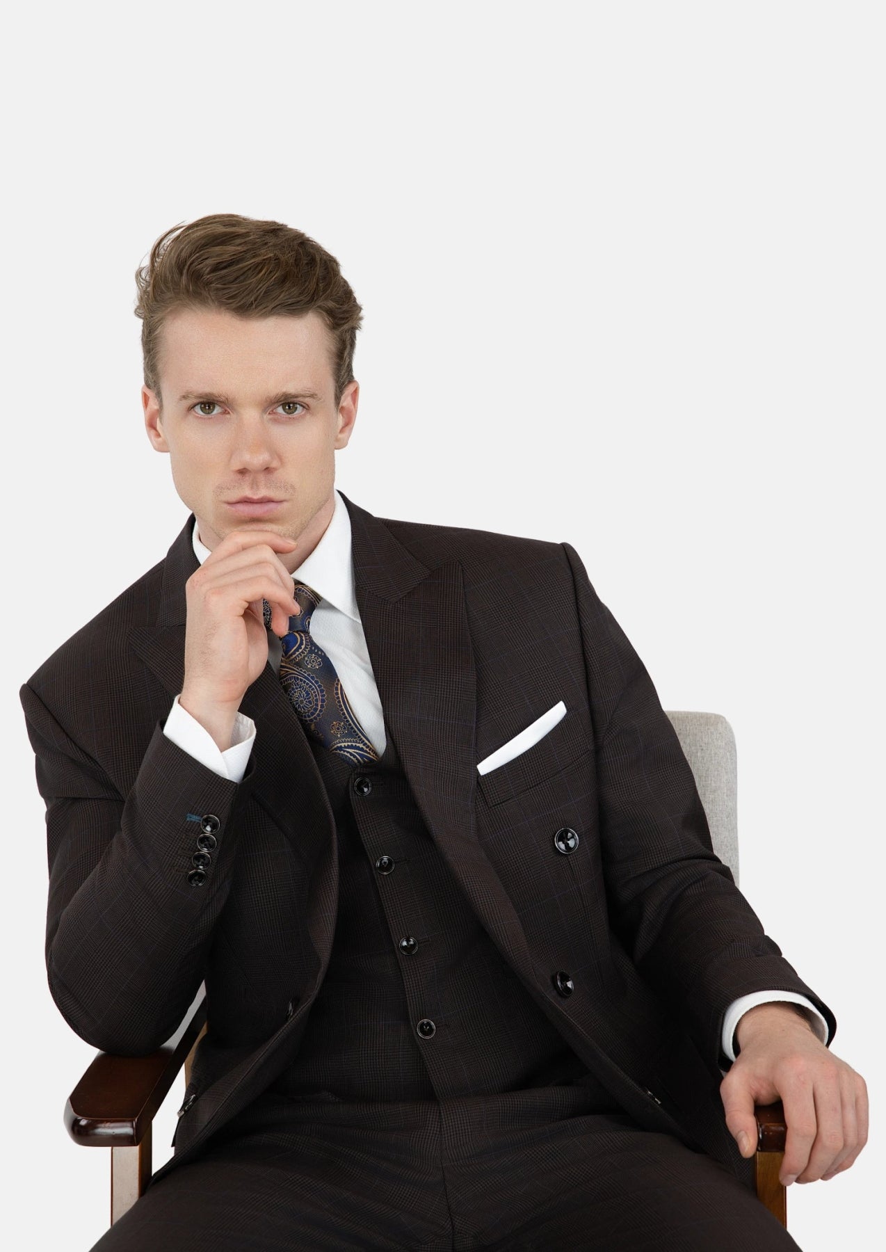 Dark Brown Prince Of Wales Suit - SARTORO0