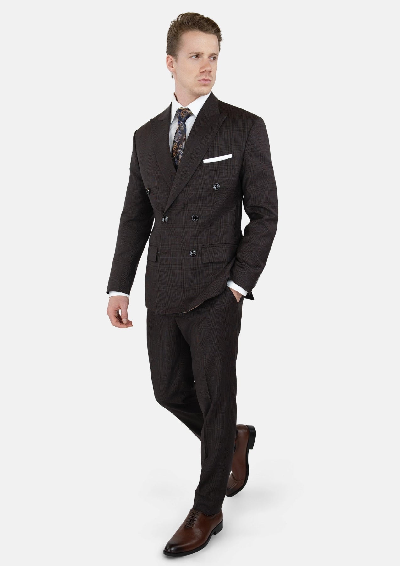 Dark Brown Prince Of Wales Suit - SARTORO150