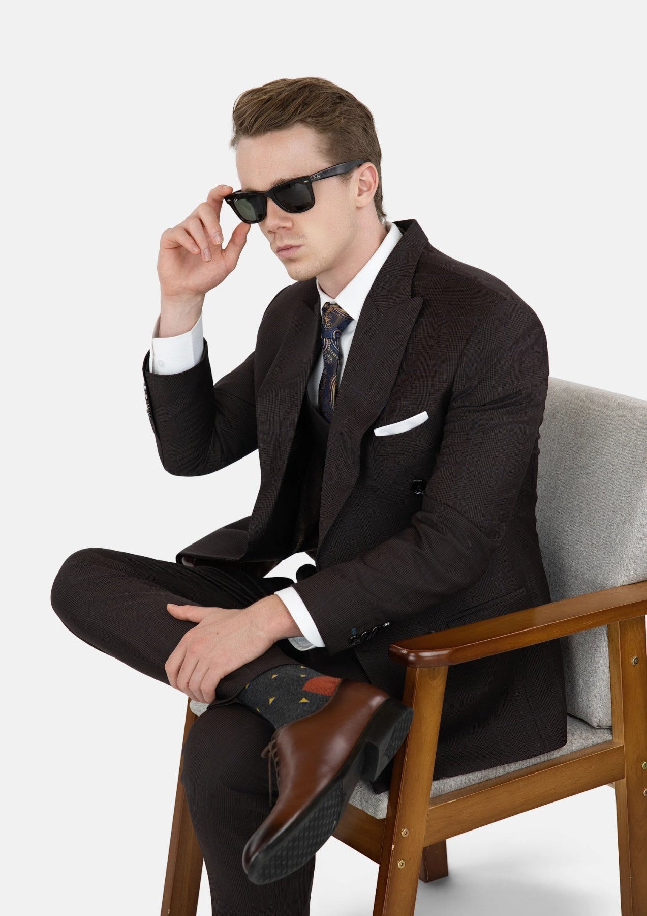 Dark Brown Prince Of Wales Suit - SARTORO695