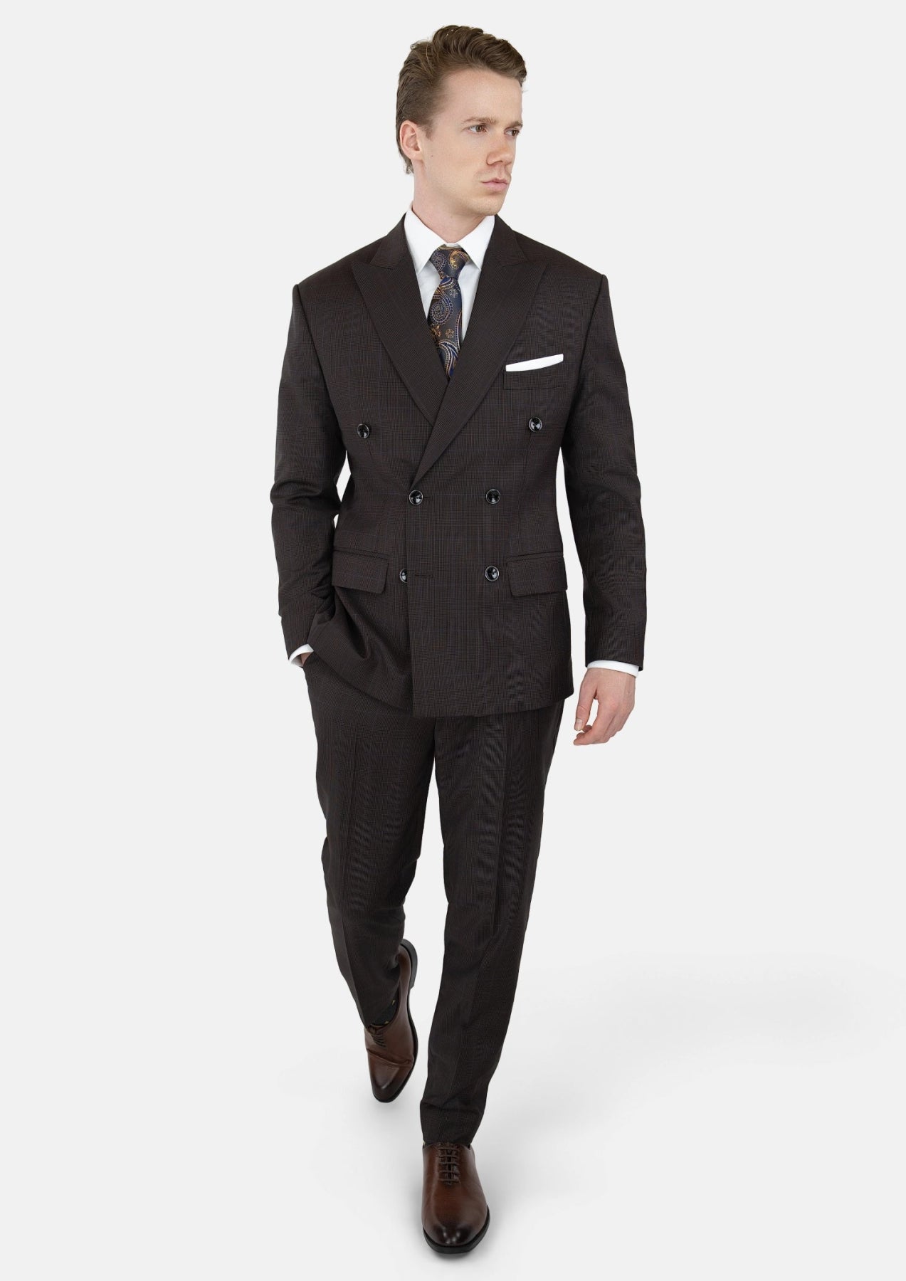 Dark Brown Prince Of Wales Suit - SARTORO656