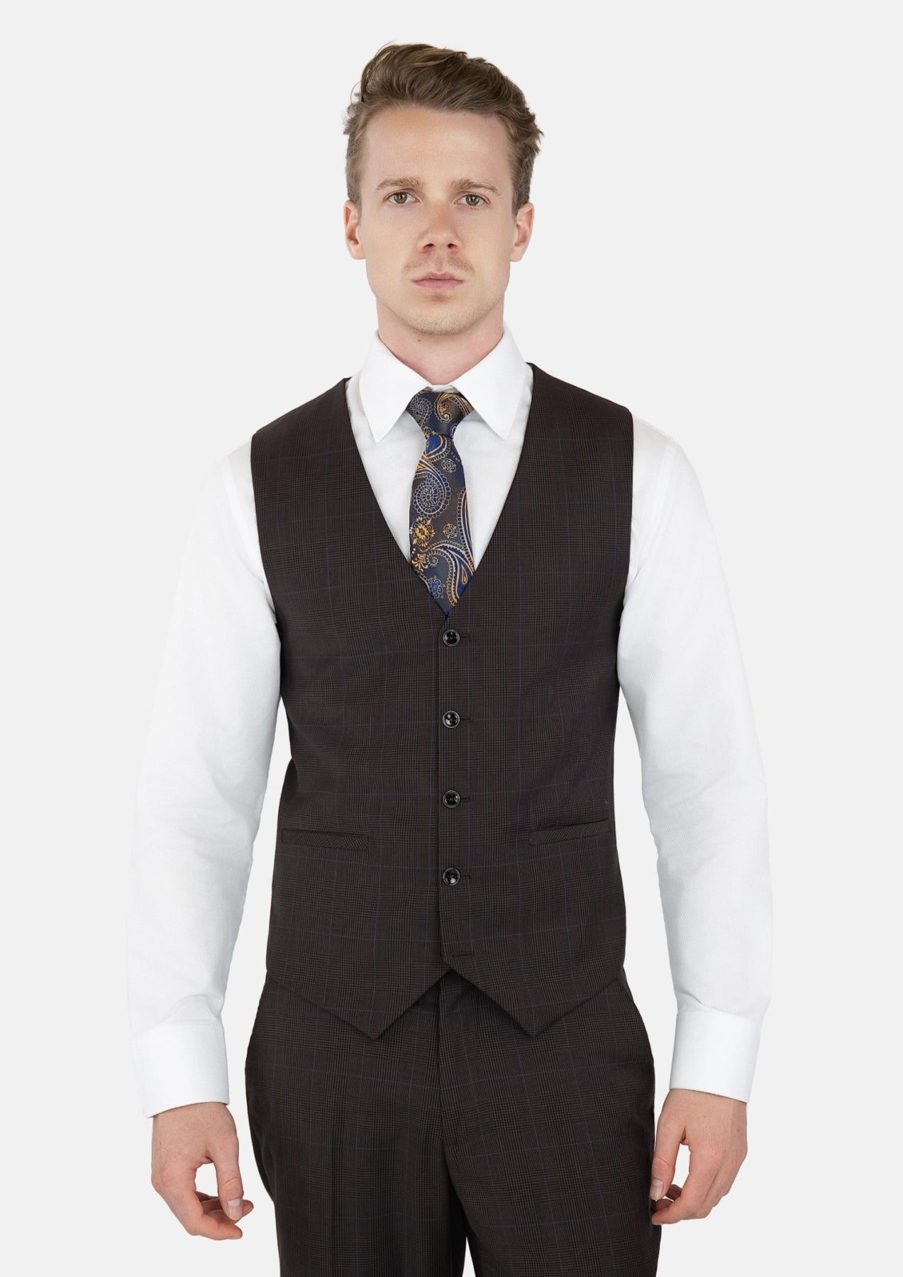 Dark Brown Prince Of Wales Vest - SARTORO383