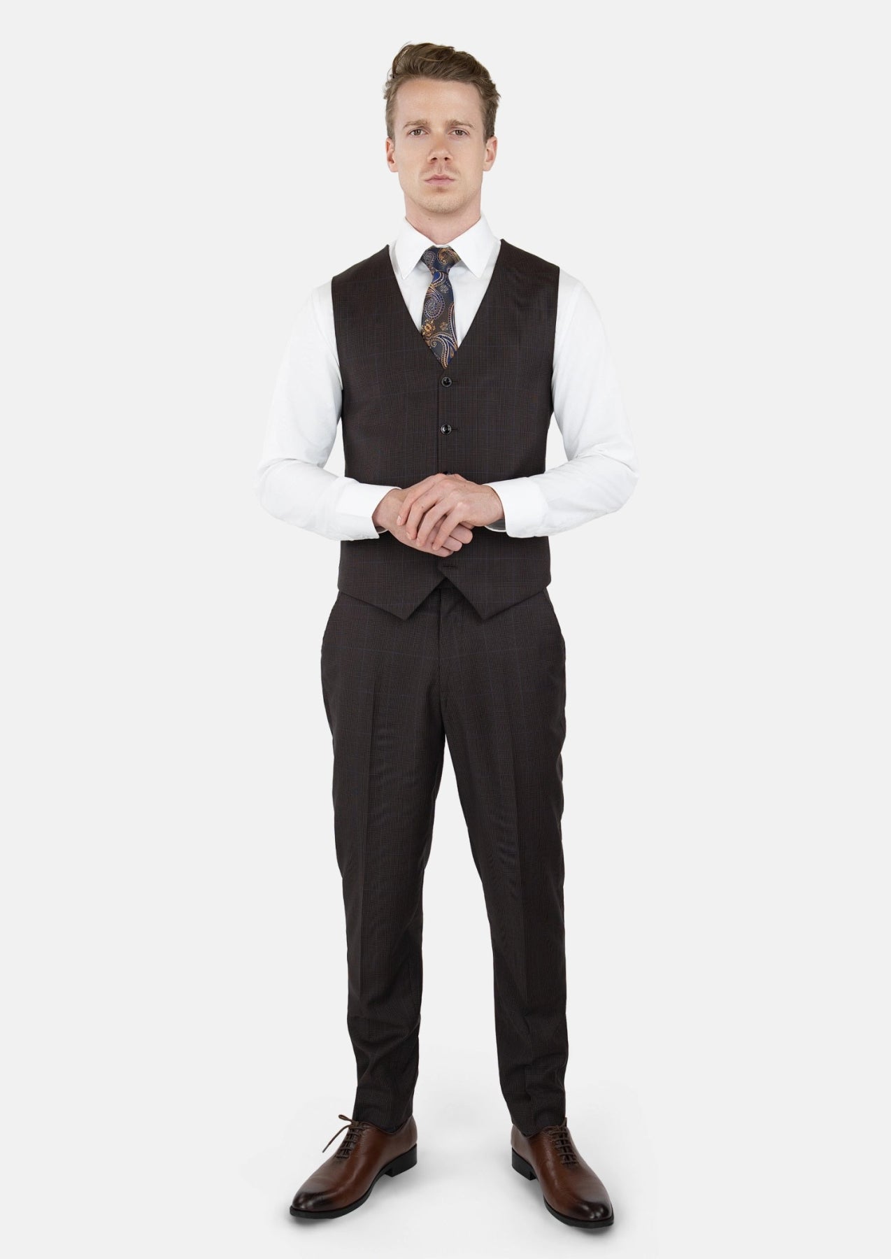 Dark Brown Prince Of Wales Vest - SARTORO821