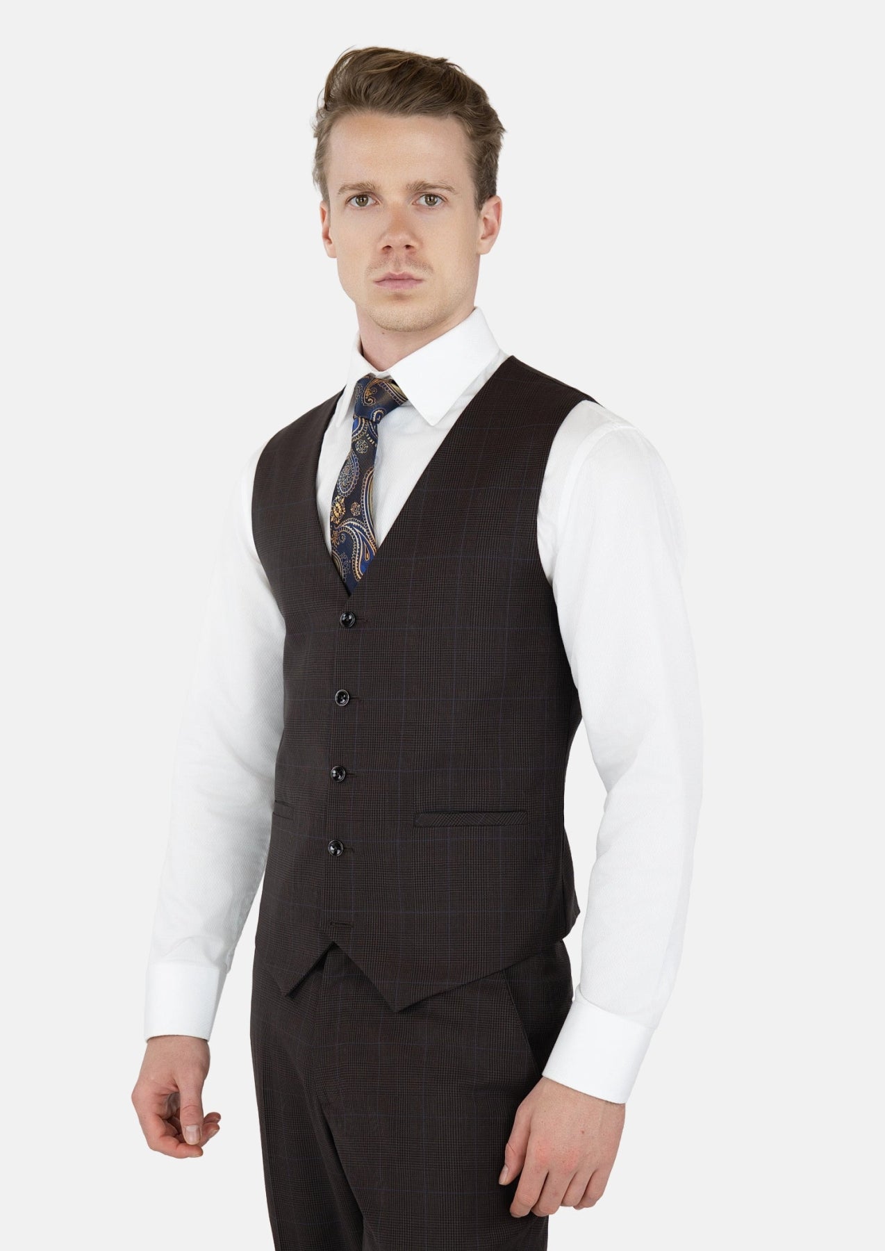 Dark Brown Prince Of Wales Vest - SARTORO730