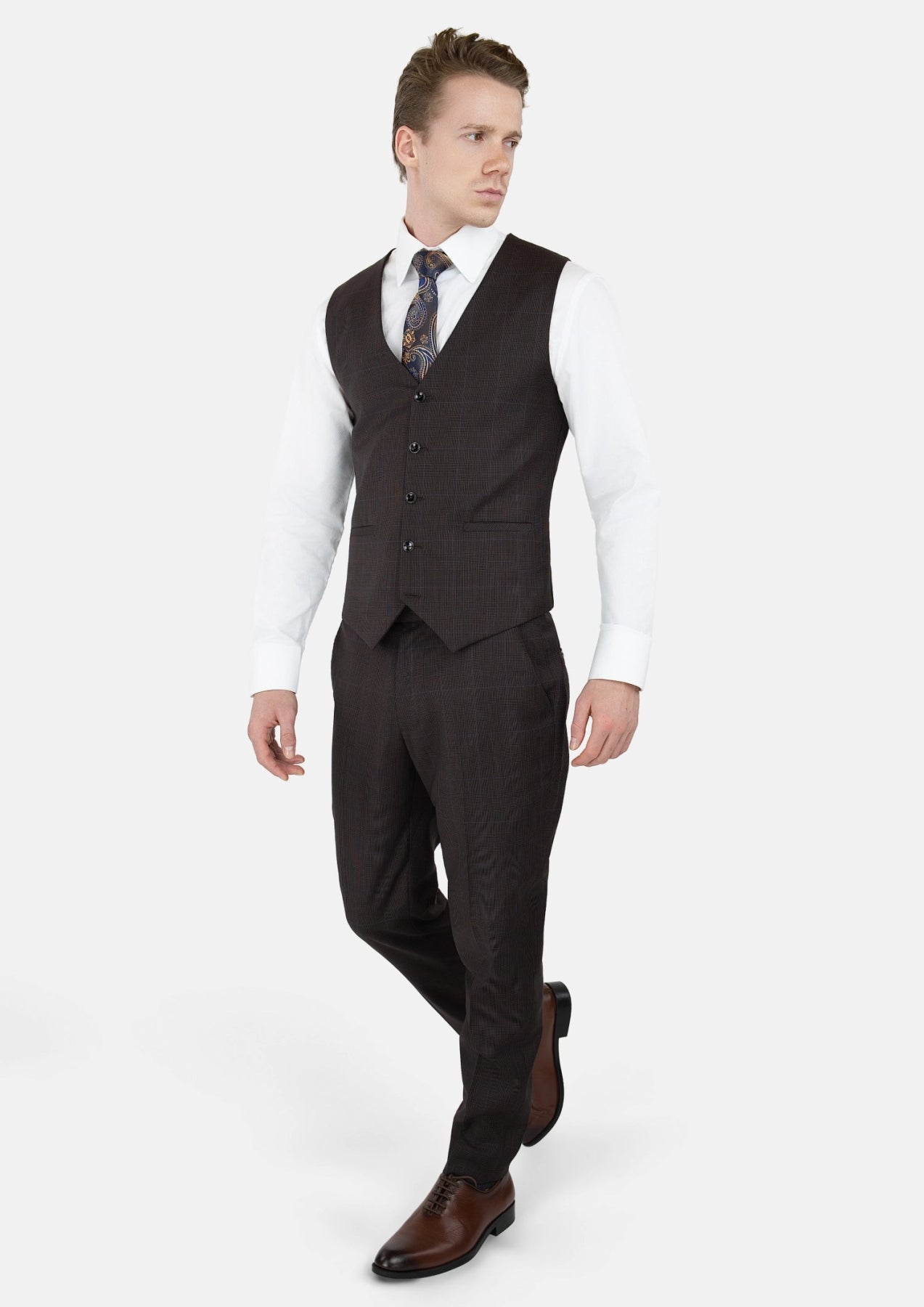 Dark Brown Prince Of Wales Vest - SARTORO736