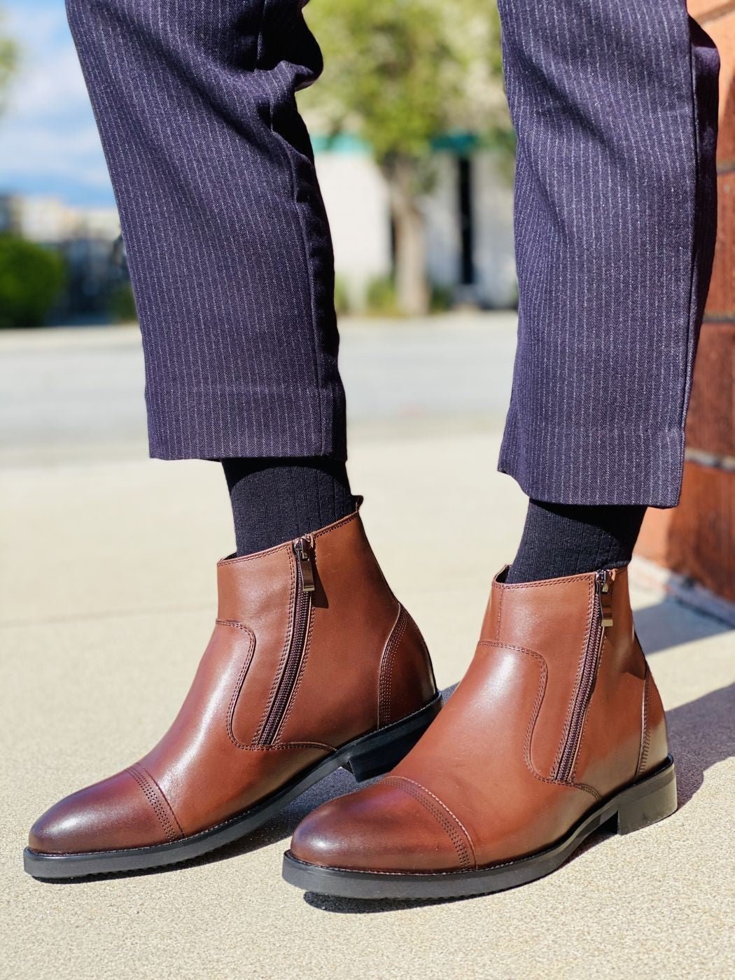 Dark Brown Zipper Boots - 2296