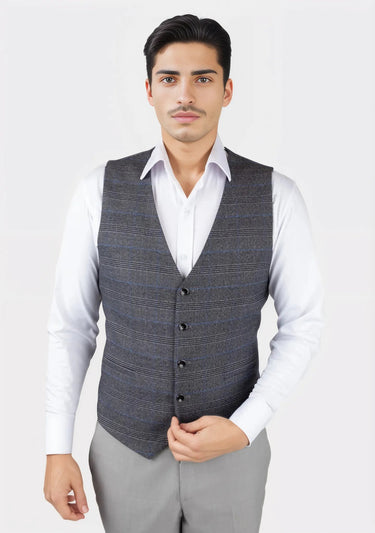 Dark Grey Prince of Wales Vest - SARTORO