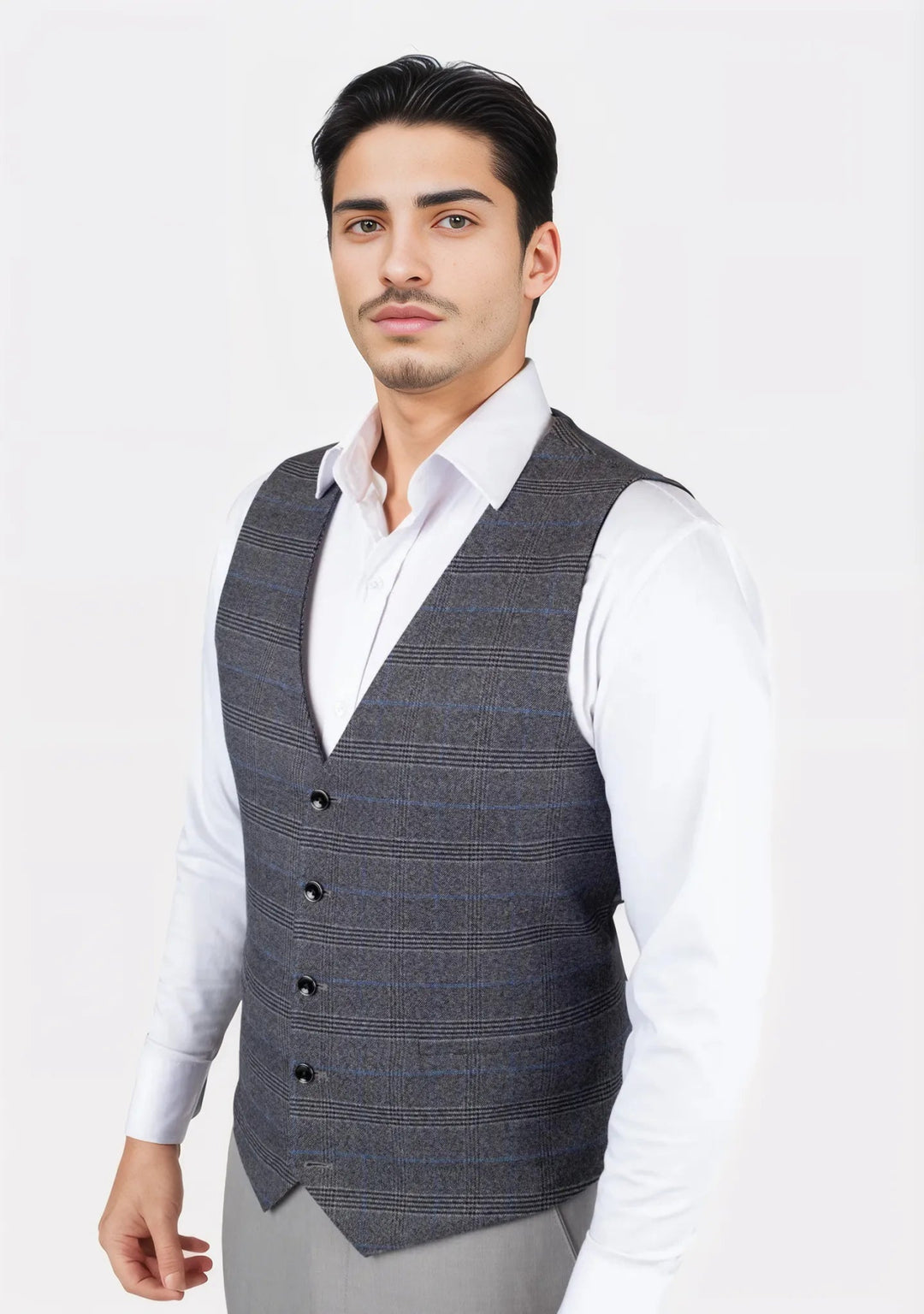 Dark Grey Prince of Wales Vest - SARTORO