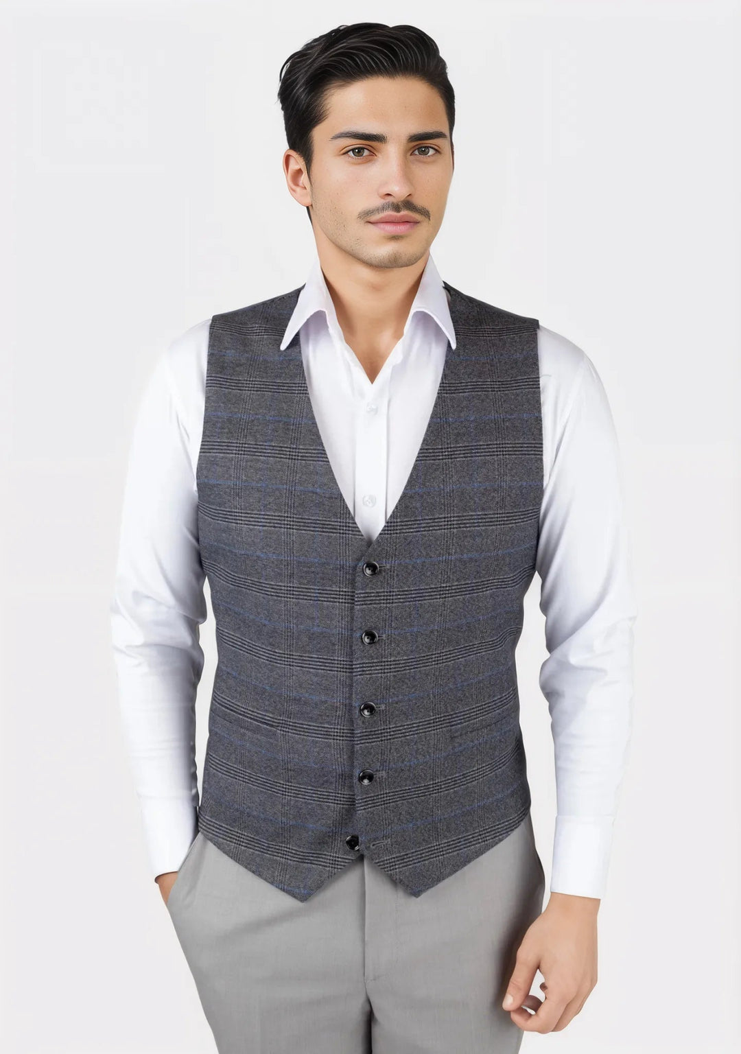 Dark Grey Prince of Wales Vest - SARTORO