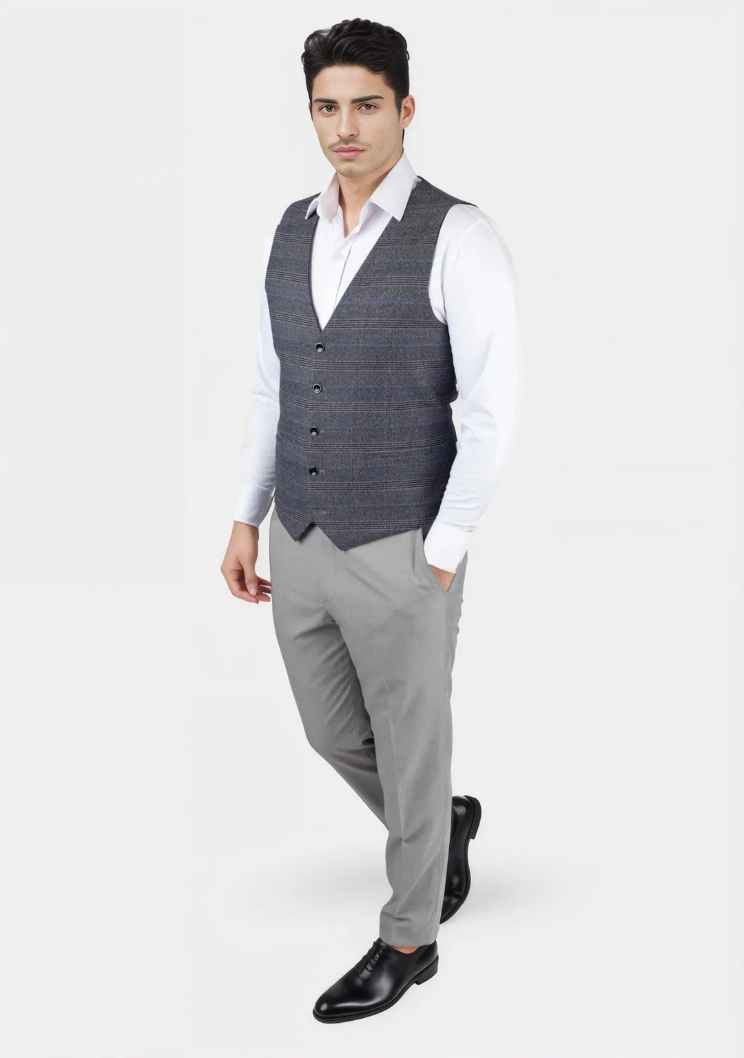 Dark Grey Prince of Wales Vest - SARTORO