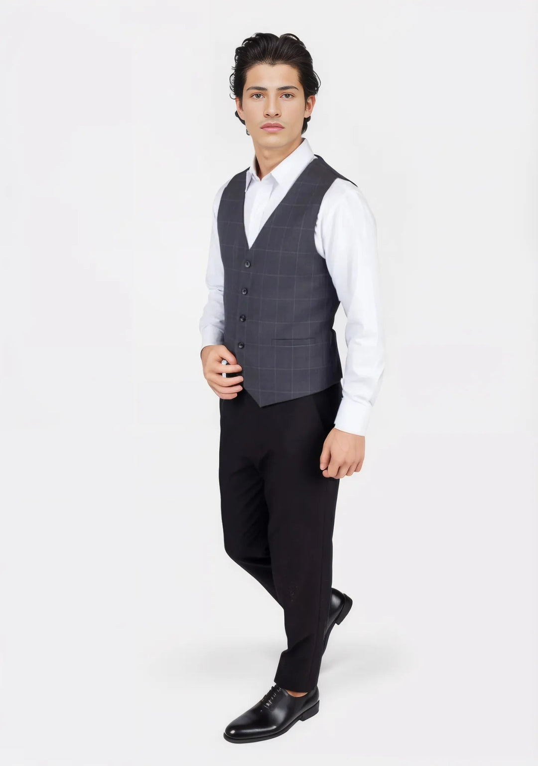 Dark Grey Windowpane Vest - SARTORO