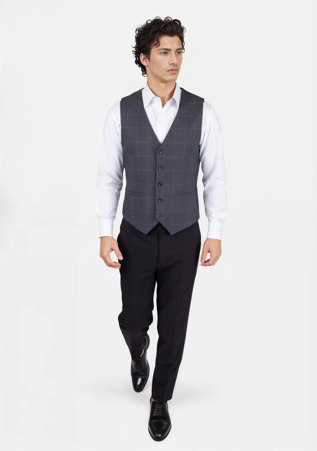 Dark Grey Windowpane Vest - SARTORO