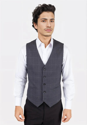 Dark Grey Windowpane Vest