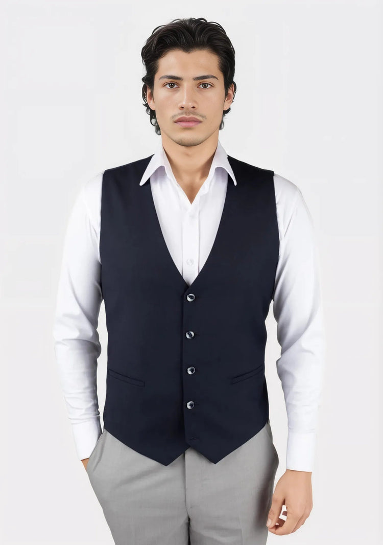 Dark Navy Twill Vest - SARTORO572