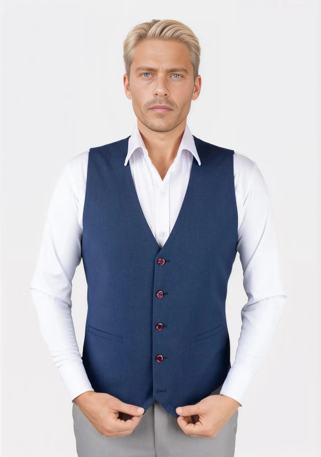 Deep Blue Crosshatch Vest - SARTORO