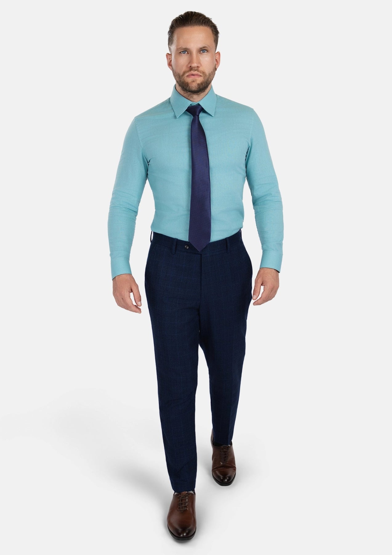 Deep Blue Flannel Windowpane Pants - SARTORO