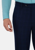 Deep Blue Flannel Windowpane Pants - SARTORO986