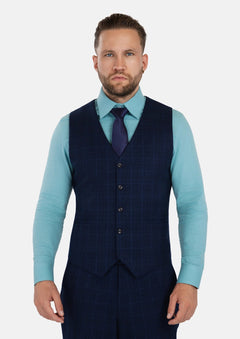 Deep Blue Flannel Windowpane Vest - SARTORO