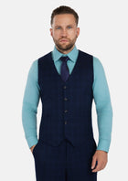 Deep Blue Flannel Windowpane Vest - SARTORO975