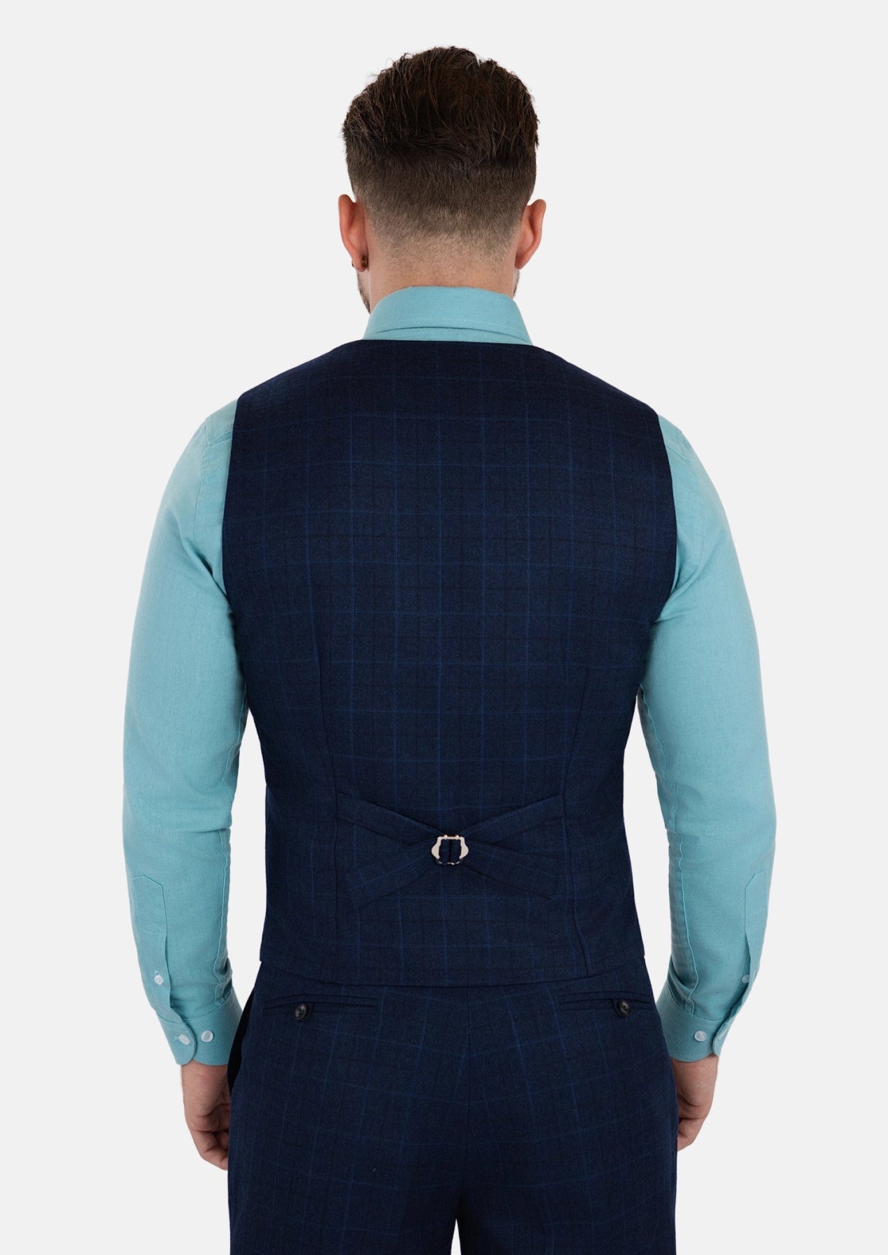 Deep Blue Flannel Windowpane Vest - SARTORO