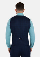 Deep Blue Flannel Windowpane Vest - SARTORO790