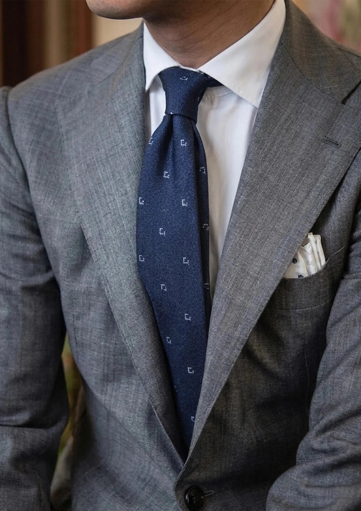 Deep Blue Minimal Motif Tie - SARTORO41